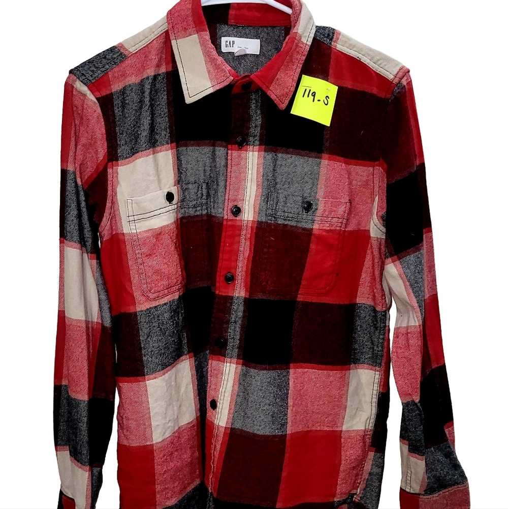 Gap Red and Black Plaid Button-Up Shirt